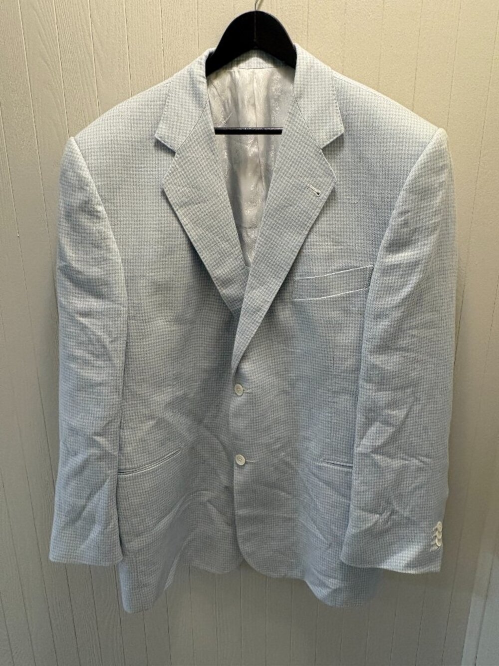 Everett Hall 100% Linen Made in USA Light Blue & White Checkered Blazer